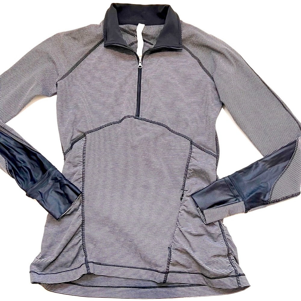 Lululemon Kriss Cross 1/2 Zip Tonka Stripe Black Heathered Slate 10